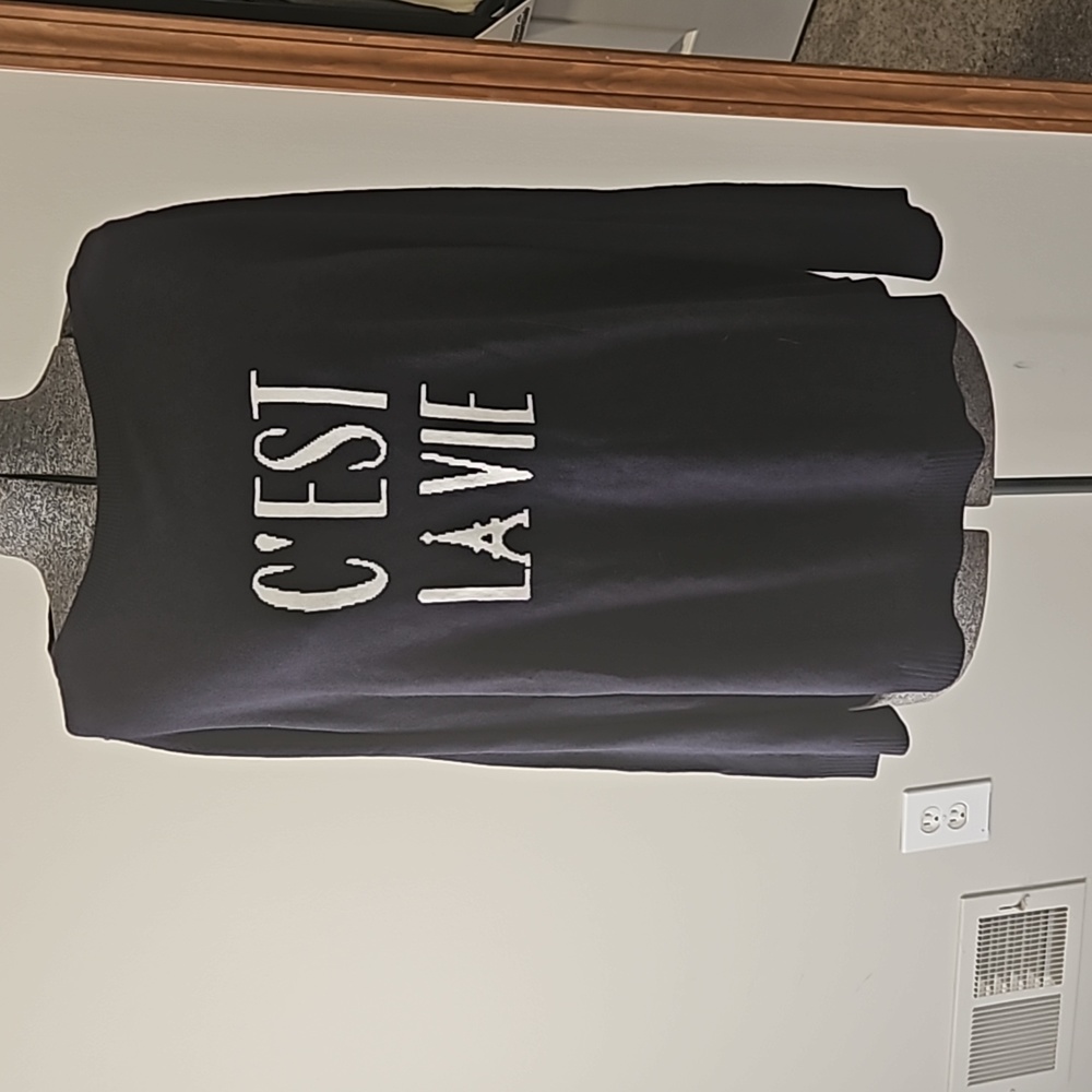 Talbots navy blue sweater French, eiffel tower c'est la vie
